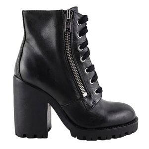 ASH Women's Poker Heeled Black Leather Chunky  Lace Up Dual Zipper Boots Size 37
